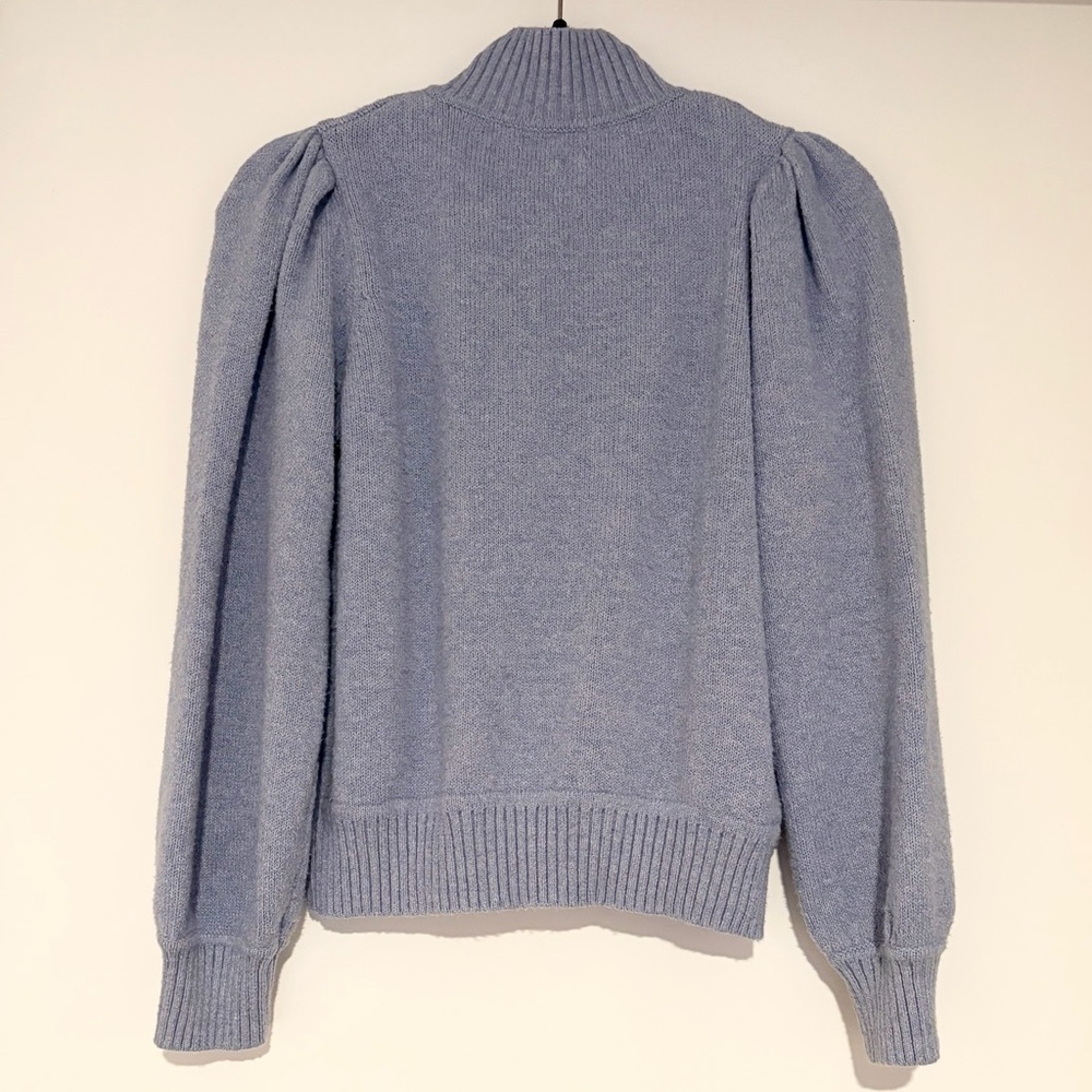 Universal Thread Quarter Zip Knit Sweater Blue Puff Sleeve, Size XS - Picture 2 of 2